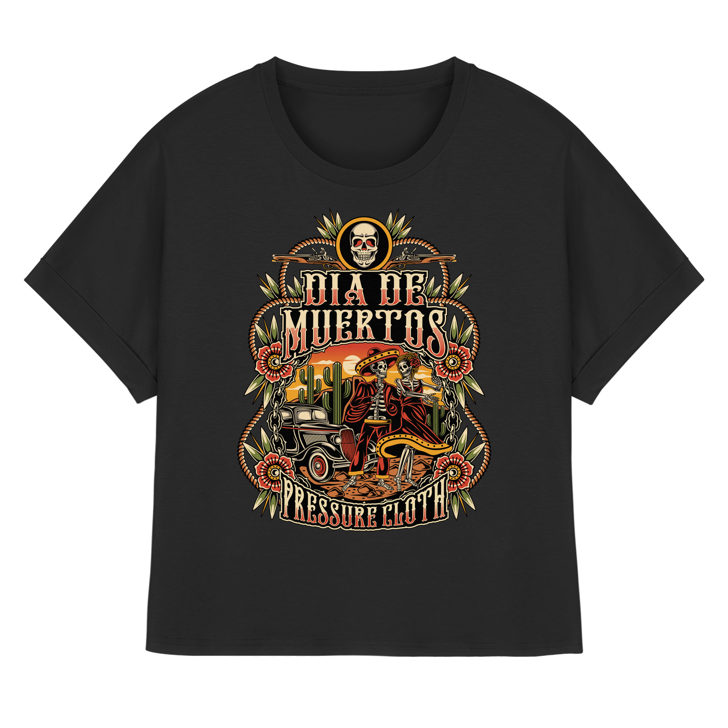 DIA DE MUERTOS - Pressure Cloth - Womens Organic Rolled Sleeves T-Shirt