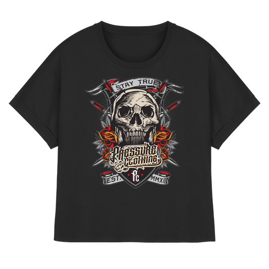 Stay True - Skull - Pressure Cloth - Womens Organic Rolled Sleeves T-Shirt
