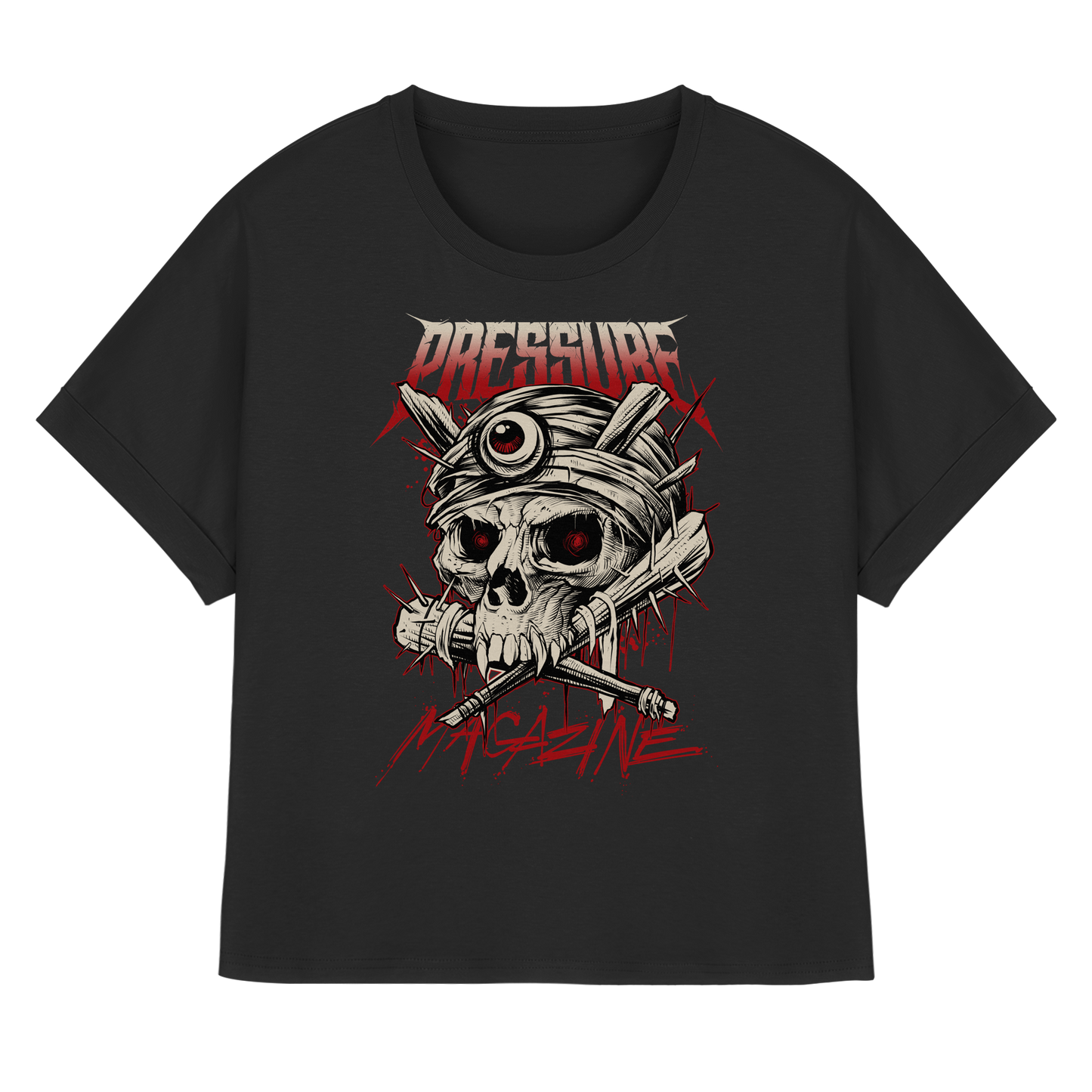 Skullica - Vampire Skull - Pressure Magazine - Womens Organic Rolled Sleeves T-Shirt