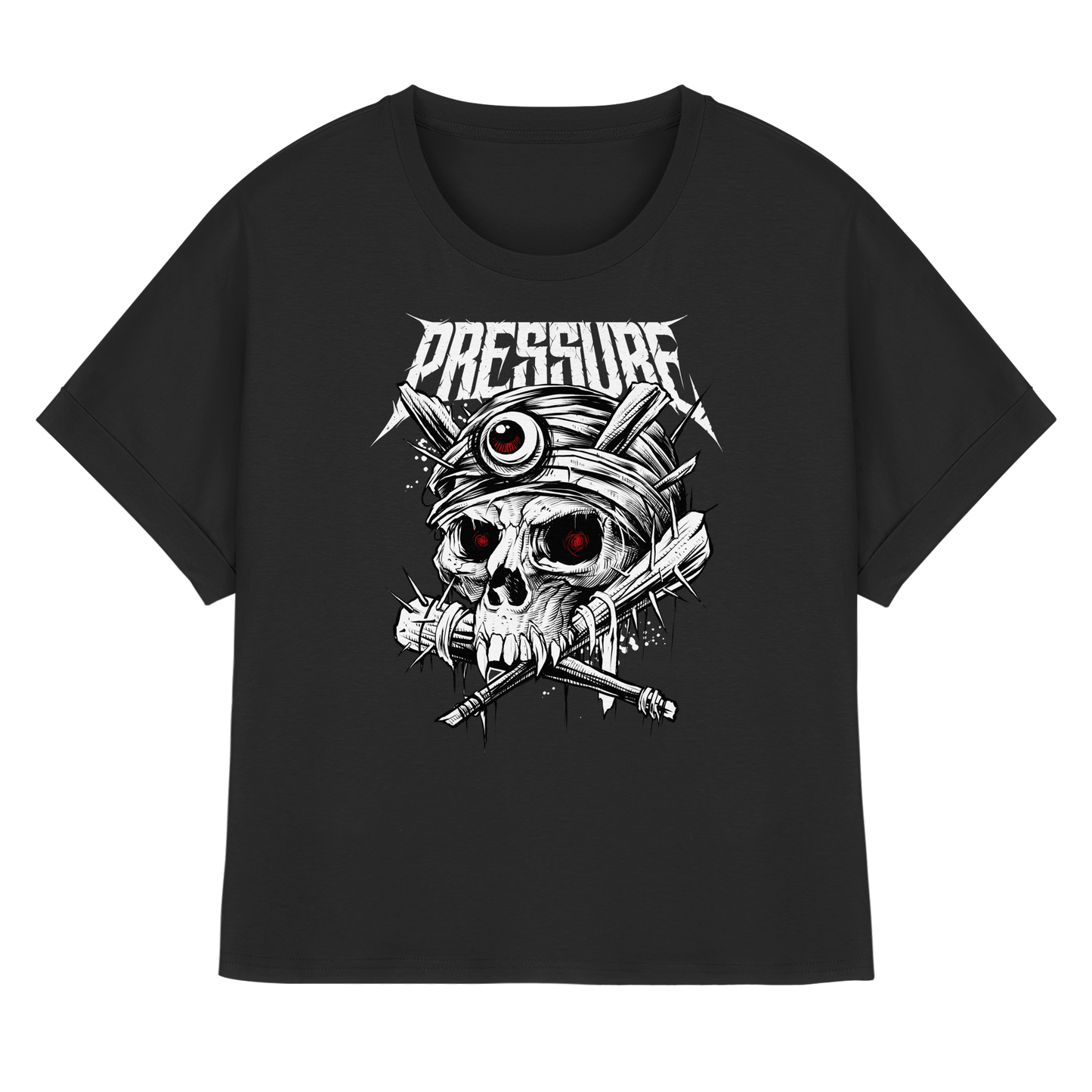 Skullica - Vampire Skull - Pressure Magazine - Womens Organic Rolled Sleeves T-Shirt