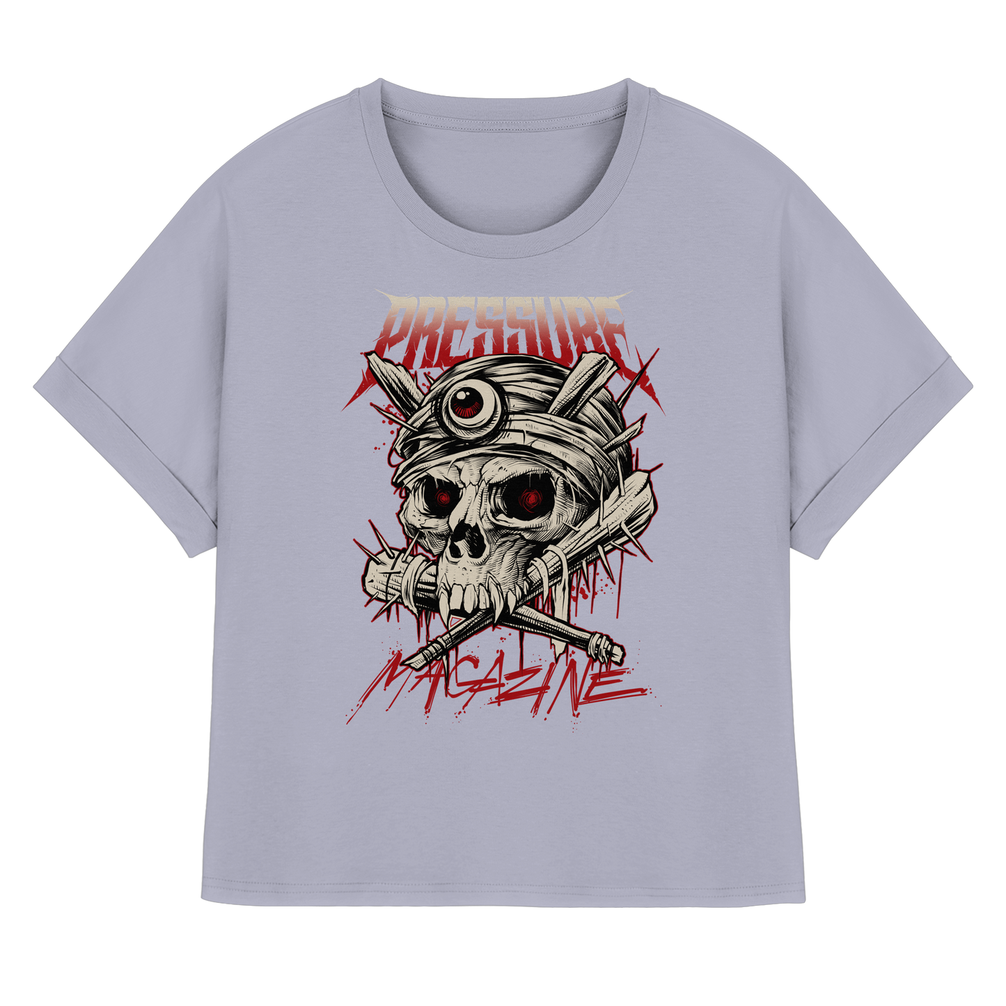 Skullica - Vampire Skull - Pressure Magazine - Womens Organic Rolled Sleeves T-Shirt