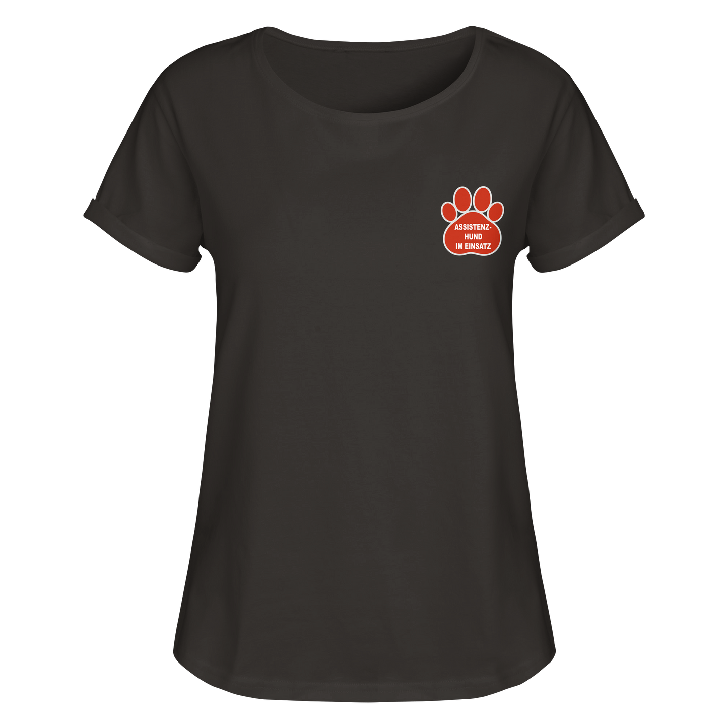 Assistenzhund im Einsatz – Klare Botschaft. Mehr Sicherheit. Mehr Respekt. - Womens Roll-Up T-Shirt